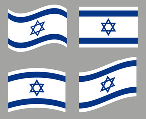 Set of Israel flag icons. Collection of isolated Israeli flag, vector illustration.