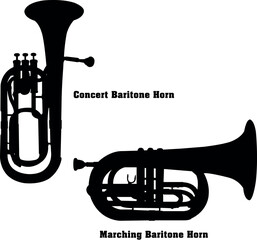 Baritone Horns Vector Musical Instrument Silhouette Set