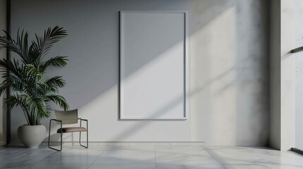 empty billboard frame on wall in minimalist office lobby copy space mockup for advertising design