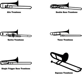 Trombones Vector Musical Instrument Silhouette Set