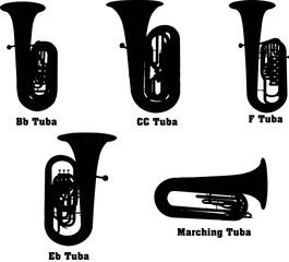 Tubas Vector Musical Instrument Silhouette Set