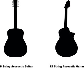 Accoustic Guitars Vector Musical Instrument Silhouette Set