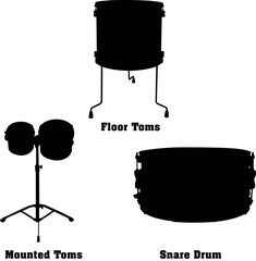 Accoustic Drums Vector Musical Instrument Silhouette Set