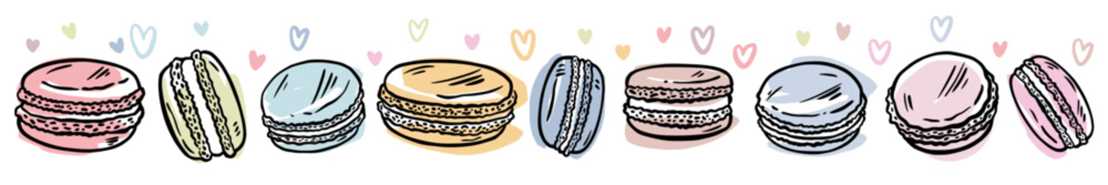 Vector horizontal pattern from a collection of hand-drawn almond cookies in the style of doodles