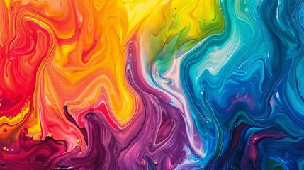 fluid acrylic paint swirls in bold rainbow colors on textured canvas - obrazy, fototapety, plakaty