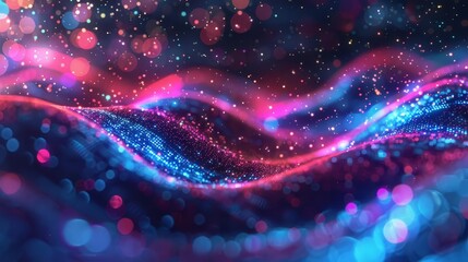 futuristic abstract background with glowing neon waves and bokeh lights data transfer concept digital art