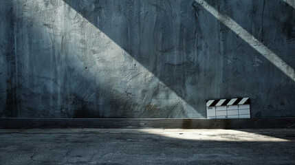 A timeline of a movie production on a wall, with a clapperboard moving along it, symbolizing the step-by-step execution of a film plan - obrazy, fototapety, plakaty
