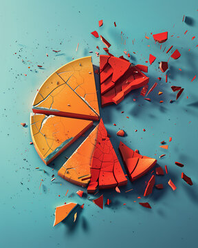 A cracked pie chart with pieces being pulled apart, representing the fragmentation caused by conflict over shares