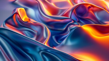 3D rendering of a flowing colorful silk cloth. The folds of the fabric are soft and smooth, and the colors are vibrant and saturated.