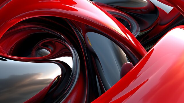 3D rendering of a red and black abstract shape. The image has a glossy look and a futuristic feel.