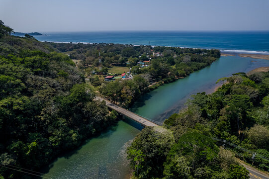 Beautiful aerial view of Dominican Beach and the Baru river in Costa Rica 