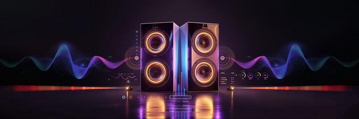 generic design of loudspeakers for music and sound surround home theatre system, Party and concert Audio stereo control with datum design elements and copy space banner design