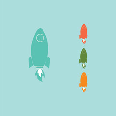 Launching Rocket Icon Flat Graphic Design Vector