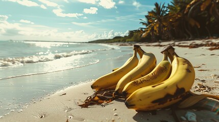 bananas in beach  - obrazy, fototapety, plakaty