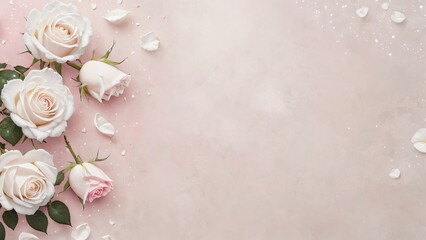 Elegant White Roses on Pastel Pink Background