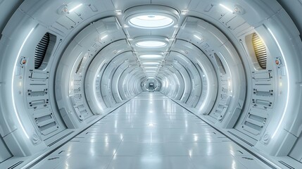 Sleek Sci-Fi Corridor with a Minimalist Design. Concept Sci-Fi, Corridor, Sleek, Minimalist, Design