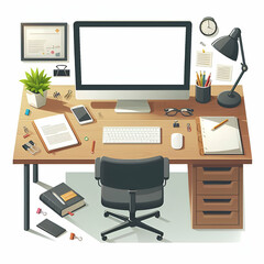 office desk template with computer