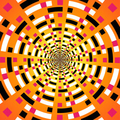 Seamless geometric, colorful circle shapes with dotted lines pattern, on radial gradient background