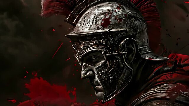Brave Roman centurion, strength and power, battle-wounded face, piercing gaze, determination and ferocity of the best soldiers of Rome, who survived countless battles.