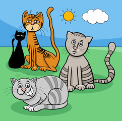cartoon cats animal characters in the meadow