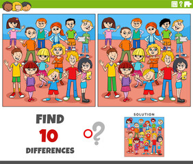 differences activity with happy cartoon children group
