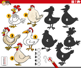 finding shadows game with cartoon chickens characters