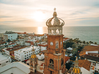 Back view of our Lady of Guadalupe church in Puerto Vallarta, Jalisco, Mexico at sunset.
