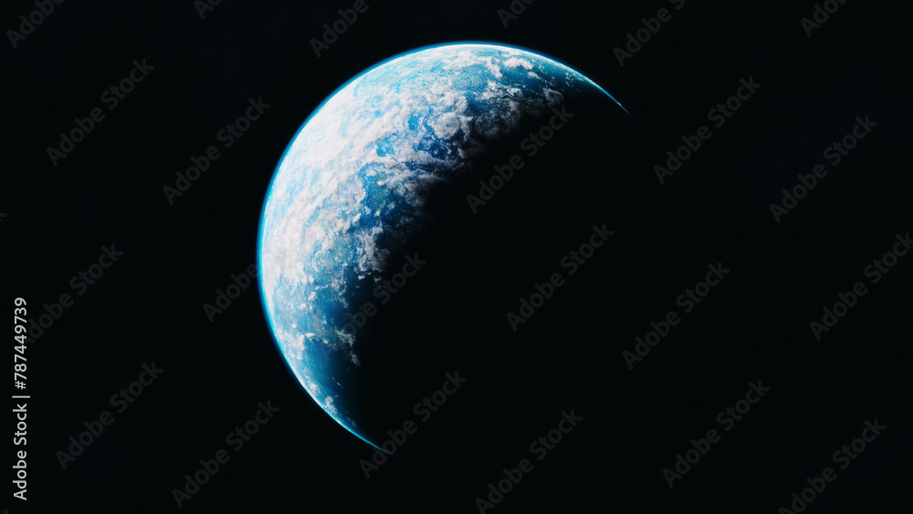 Poster blue planet in space. universe and planet. 3d-rendering.