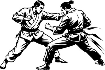 Obraz premium Two karateka's fighting vector silhouette 