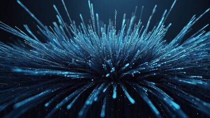 Abstract blue particles of optical fiber D illustration.