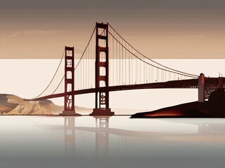 A minimalist-style artwork of the Golden Gate Bridge in the USA with a double exposure. Generative AI