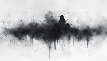 a black and white painting of a black cloud of black smoke