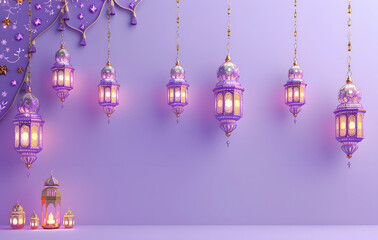 3D render of simple Islamic ornament and hanging lantern decoration, Eid ul adha background - obrazy, fototapety, plakaty