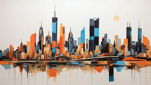 Abstract artwork of metropolitan skyline.