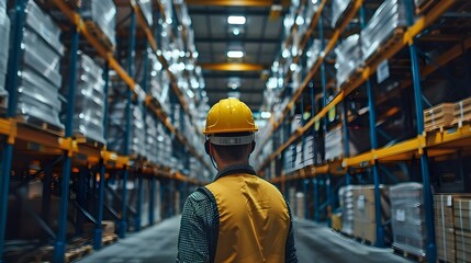 Logistics Leader Monitoring High-Tech Warehouse Operations. Concept Warehouse Management, Logistics Efficiency, Inventory Tracking, Technology Integration, Team Supervision