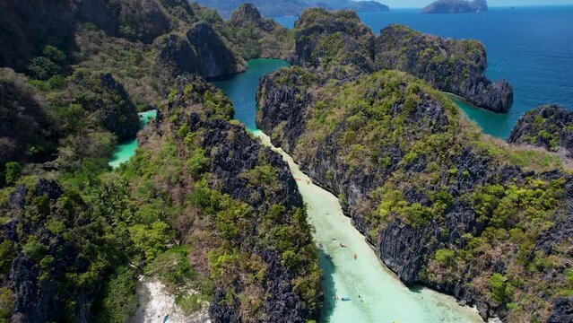 4K Aerial Drone view of the beautiful Big Lagoon in El Nido, Philippines