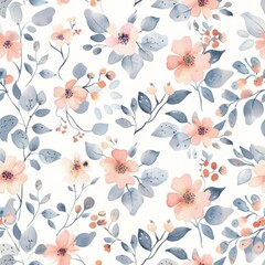 A watercolor painting of a flowery pattern with pink and blue tones