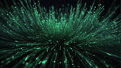 Abstract green particles of optical fiber D illustration.