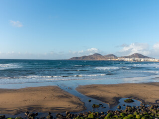 Panoramic view of the beach Playa de las Canteras , Las Palmas de Gran Canaria, Spain