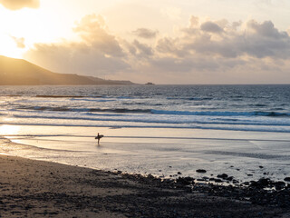 Panoramic view sunset of the beach Playa de las Canteras , Las Palmas de Gran Canaria, Spain