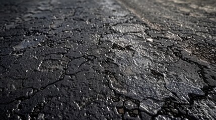 A detailed texture of an asphalt road providing a simple yet impactful background with a focus on urban infrastructure - obrazy, fototapety, plakaty
