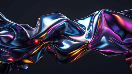 Neon fluid forms liquid metallic cloth shape isolated on black background.