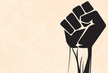 Raised fist copy space poster for black history month. Power and determination icon. Blank to add text. Prejudice discrimination activism symbolic representation.