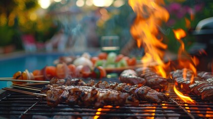 A barbecue party with sizzling grills delicious aromas and casual summer vibes