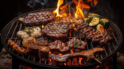 A grill with a variety of meats on it