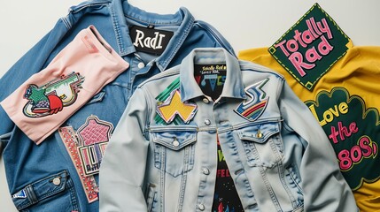Consider adding a small embroidered patch or applique featuring an iconic '80s symbol or slogan, such as 
