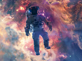Obraz premium The figure of an astronaut set against a magnificent nebula, capturing the essence of space exploration
