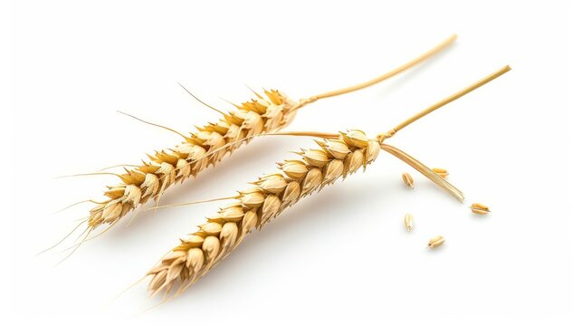 High-quality image of wheat ears isolated on a white background, complete with a clipping path for easy package design integration