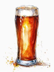 Freshly Poured Amber Beer Drink in Transparent Glass with Foam Topping on White Background - obrazy, fototapety, plakaty
