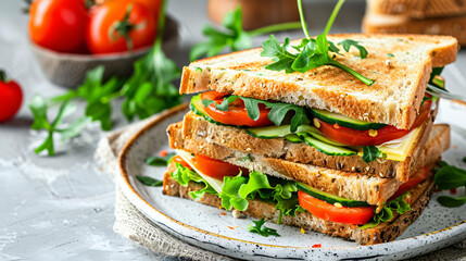 Fresh sandwich with vegetable on a white